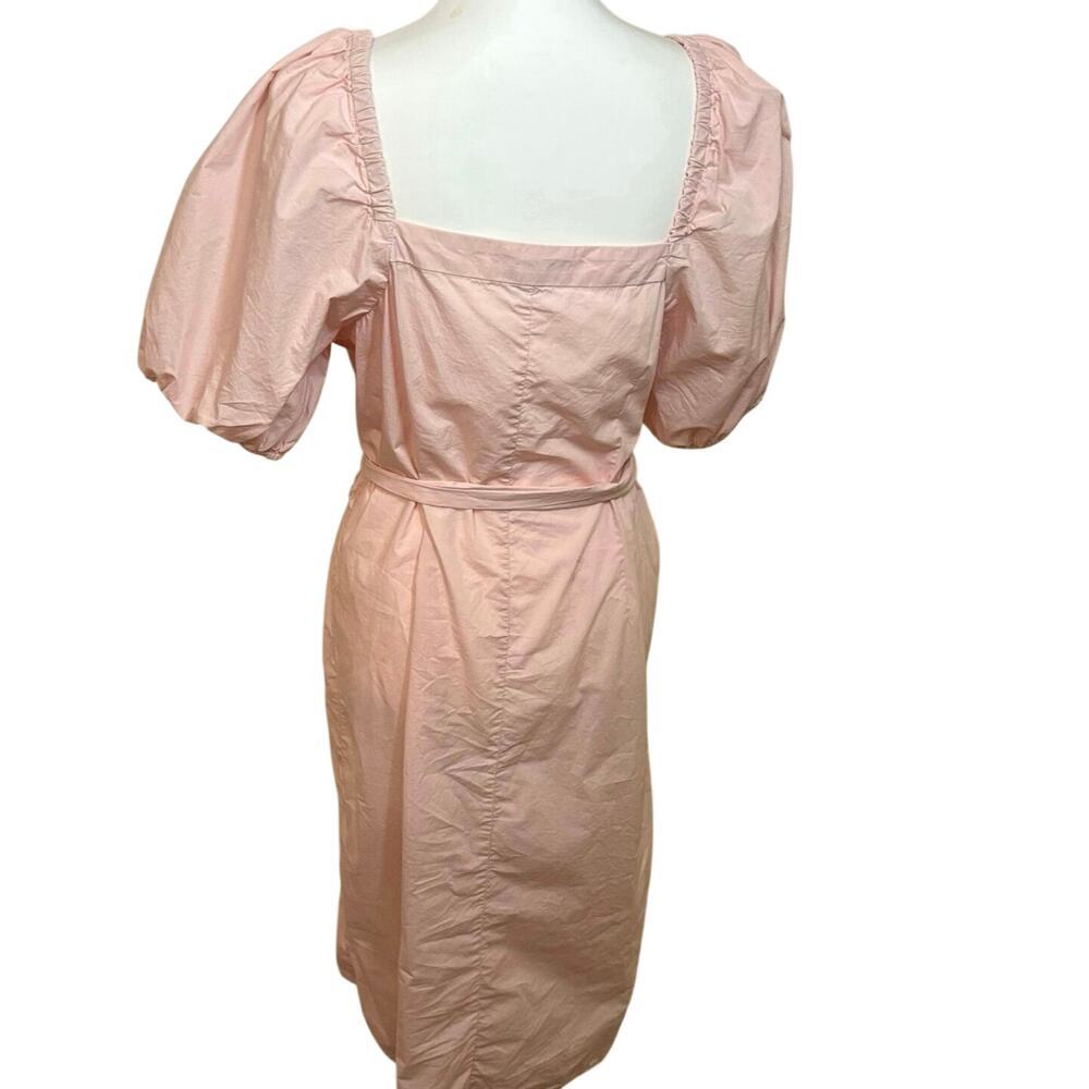 J.Crew Pink Cotton Midi Dress L Puff Sleeve Square Neck Button Front Cottagecore - Picture 7 of 16